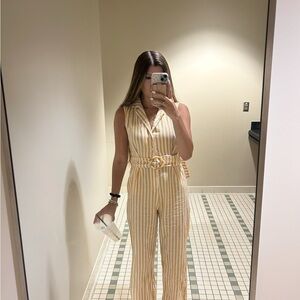 SHEIN Yellow and White Striped Jumpsuit